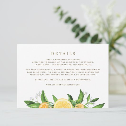 Waterverf- en Sinaasappels-bruiloft - Gegevens Informatiekaartje (Staand voorkant)