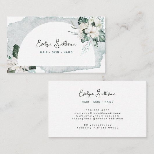 Waterverf en witte bloemen visitekaartje (Voorkant / Achterkant)