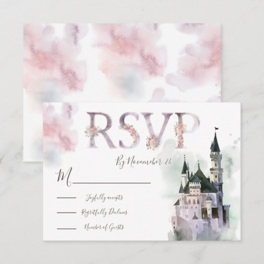 Waterverf Enchanted Castle antwoordkaarten RSVP (Voorkant / Achterkant)