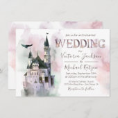 Waterverf Enchanted Castle Wedding Invitation Kaart (Voorkant / Achterkant)
