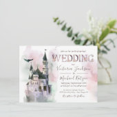Waterverf Enchanted Castle Wedding Invitation Kaart (Staand voorkant)