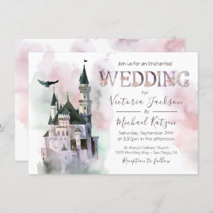 Waterverf Enchanted Castle Wedding Invitation Kaart
