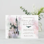 Waterverf Enchanted Castle Wedding Invitation Kaart (Staand voorkant)