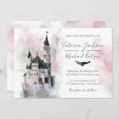 Waterverf Enchanted Castle Wedding Invitation Kaart (Voorkant / Achterkant)