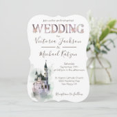 Waterverf Enchanted Castle Wedding Invitation Kaart (Staand voorkant)