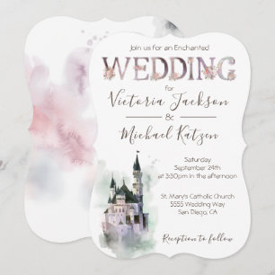 Waterverf Enchanted Castle Wedding Invitation Kaart
