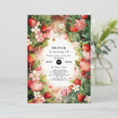 Waterverf Enchanted Eenvoudige Aardbei Verjaardag Kaart (Staand voorkant)