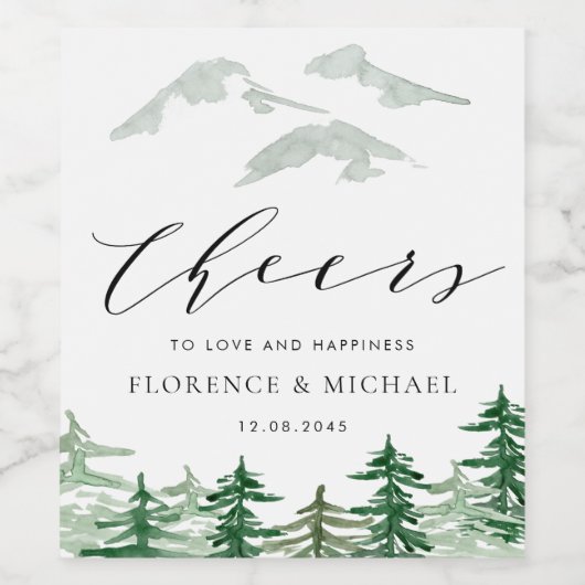 Waterverf Enchanted Forest Woodland bruiloft Wijn Etiket (Enkel label)