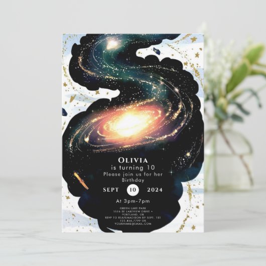 Waterverf Enchanted Space Birthday Kaart (Staand voorkant)