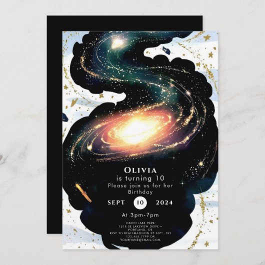 Waterverf Enchanted Space Birthday Kaart (Voorkant / Achterkant)