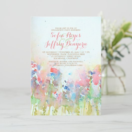 Waterverf Engagement Party - Meadow of Flowers Kaart (Staand voorkant)