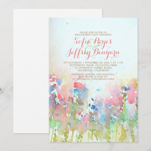 Waterverf Engagement Party - Meadow of Flowers Kaart (Voorkant / Achterkant)