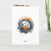 Waterverf Enge Pompoen Foto Happy Halloween Kaart (Achterkant)