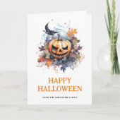 Waterverf Enge Pompoen Foto Happy Halloween Kaart (Voorkant)