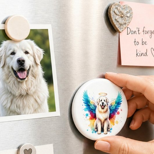 Waterverf engel Great Pyrenees hond Regenboog Magneet