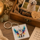 Waterverf engel Great Pyrenees hond regenboog Sleutelhanger
