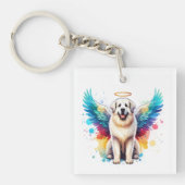 Waterverf engel Great Pyrenees hond regenboog Sleutelhanger (Voorkant)