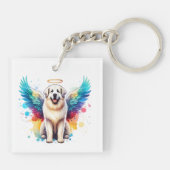 Waterverf engel Great Pyrenees hond regenboog Sleutelhanger (Achterkant)