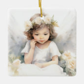 Waterverf engel meisje met bloemen keramisch ornament (Voorkant)