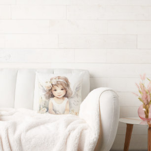 Waterverf engel meisje met bloemen kussen