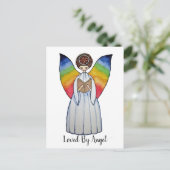 Waterverf engel met regenboogvleugels die een boek briefkaart (Staand voorkant)