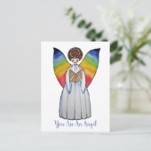 Waterverf engel met regenboogvleugels die een boek briefkaart (Staand voorkant)
