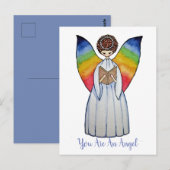 Waterverf engel met regenboogvleugels die een boek briefkaart (Voorkant / Achterkant)
