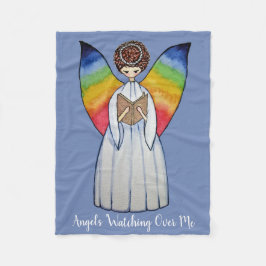Waterverf engel met regenboogvleugels die een boek fleece deken