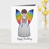 Waterverf engel met regenboogvleugels die een boek kaart (Gele Bloem)