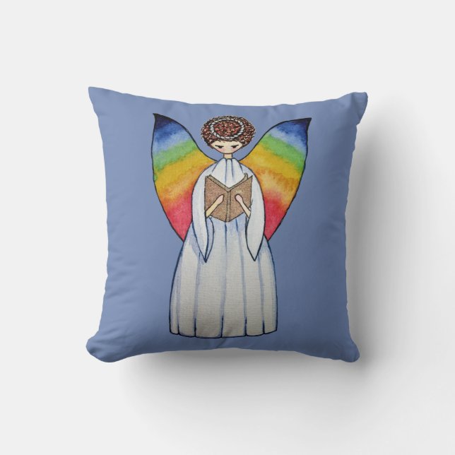 Waterverf engel met regenboogvleugels die een boek kussen (Voorkant)