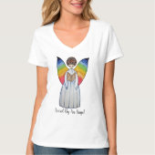 Waterverf engel met regenboogvleugels die een boek t-shirt (Voorkant)