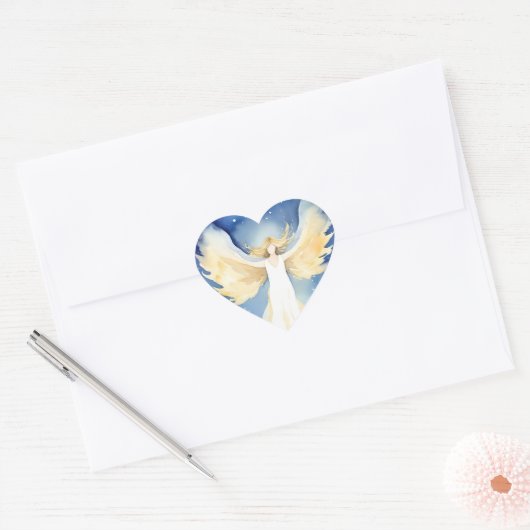 Waterverf engel op hart stickers (Envelop)