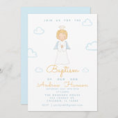 Waterverf Engel Religieus Doopsel Blauw Kaart (Voorkant / Achterkant)