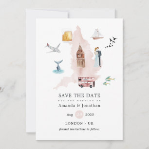Waterverf Engeland Verenigd Koninkrijk Bruiloft Save The Date