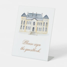 Waterverf Engels Manor Estate Bruiloft Reclamebord Met Voetstuk