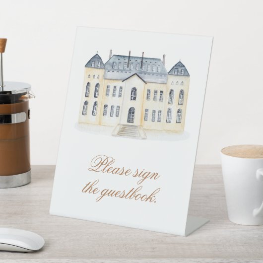 Waterverf Engels Manor Estate Bruiloft Reclamebord Met Voetstuk (Insitu)