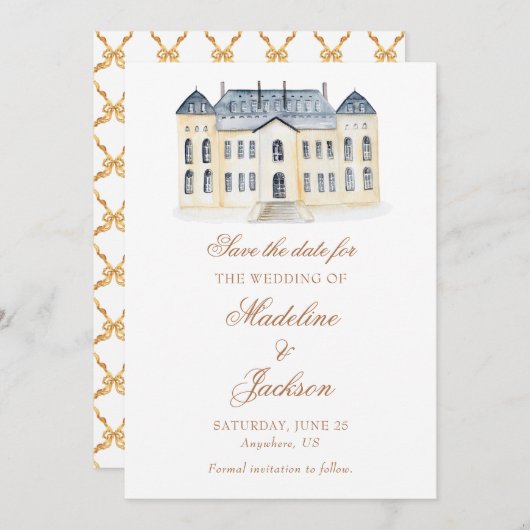 Waterverf Engels Manor Estate Bruiloft Save The Date (Voorkant / Achterkant)