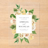 Waterverf Engels Roos Floral Lijst Save the Date Acryl Uitnodigingen (Voorkant)