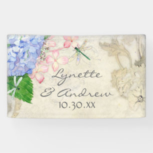 Waterverf Engelse Garden Hydrangea w Dragonflies Spandoek