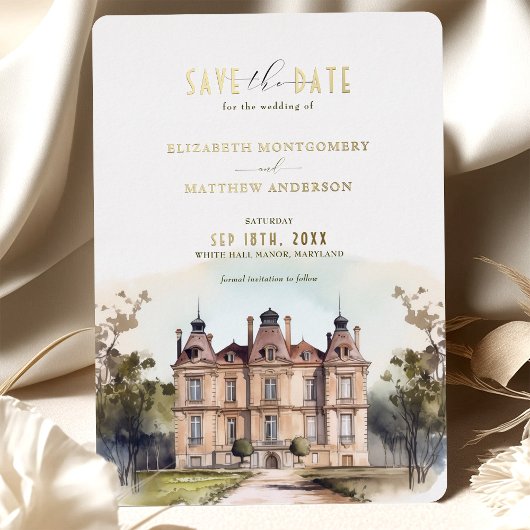 Waterverf Engelse Manor Folie Save the Date Kaart