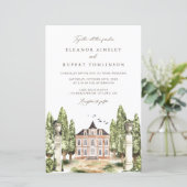 Waterverf Engelse Manor House Wedding Invitation (Staand voorkant)