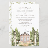 Waterverf Engelse Manor House Wedding Invitation (Voorkant / Achterkant)