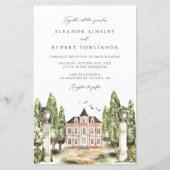 Waterverf Engelse Manor House Wedding Invitation (Voorkant)