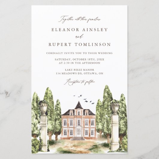 Waterverf Engelse Manor House Wedding Invitation (Voorkant)