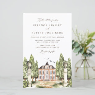 Waterverf Engelse Manor House Wedding Invitation