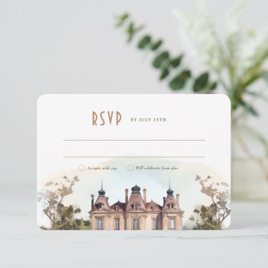 Waterverf Engelse Manor RSVP/Reply Kaart (Staand voorkant)