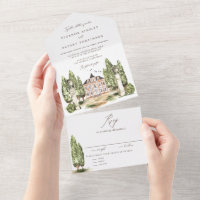 Waterverf Engelse Manor Wedding