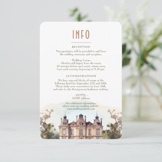 Waterverf Engelse Manor Wedding Info/Details Kaart (Staand voorkant)