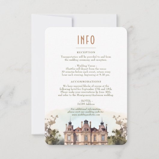 Waterverf Engelse Manor Wedding Info/Details Kaart (Voorkant)