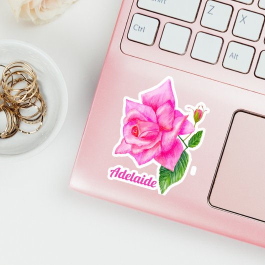 Waterverf Engelse Roos Gepersonaliseerde Naam Sticker